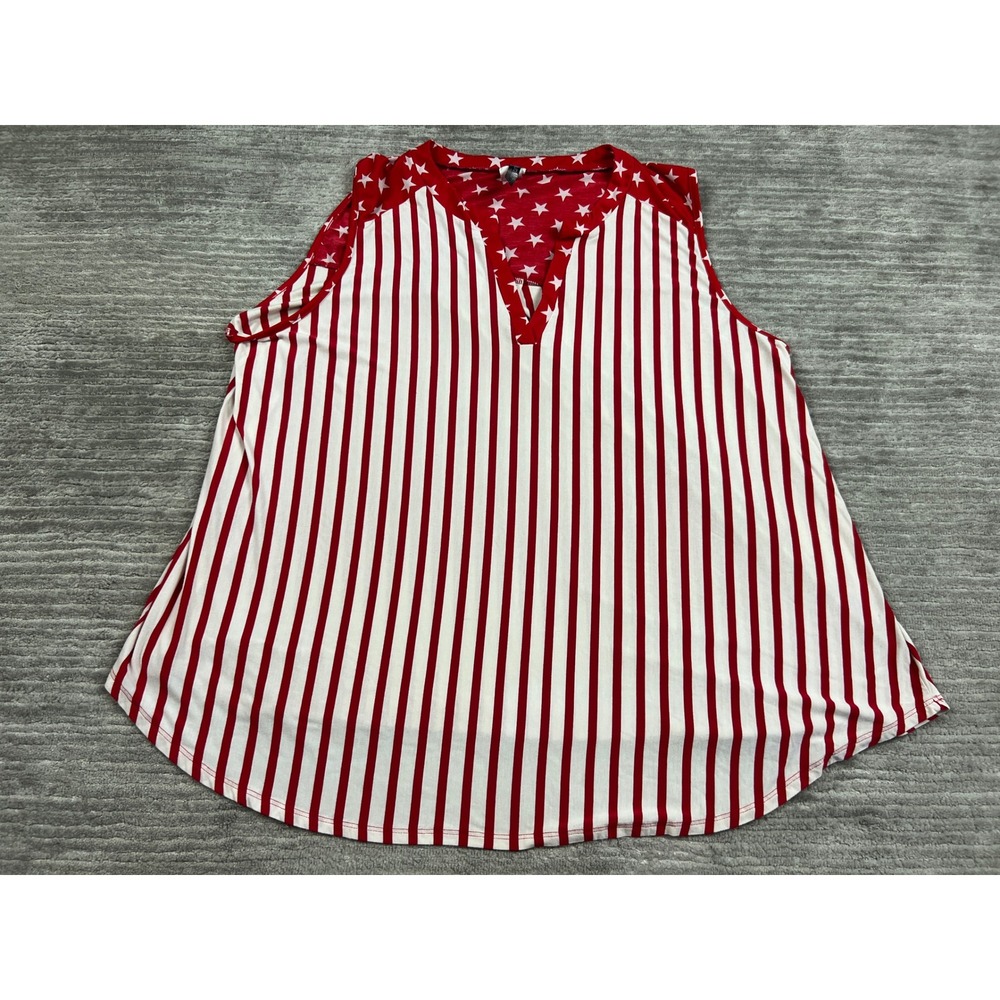 Glitzy Girlz Tank Top Women XL Red White Stars Stripes Patriotic Americana VNeck